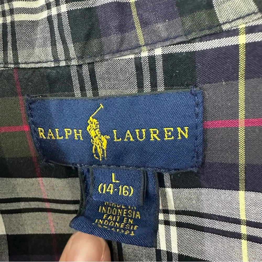 Ralph Lauren Casual Button Down Long Sleeve Plaid‎ Shirt Boys Large Black